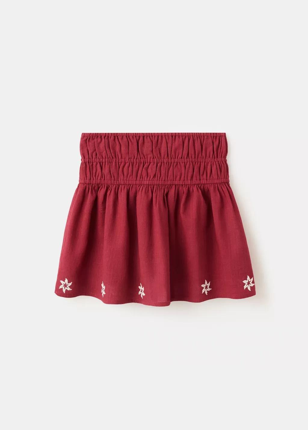 Red Embroidered Floral Skirt, Kids Girl, Dark Red, large image number 1