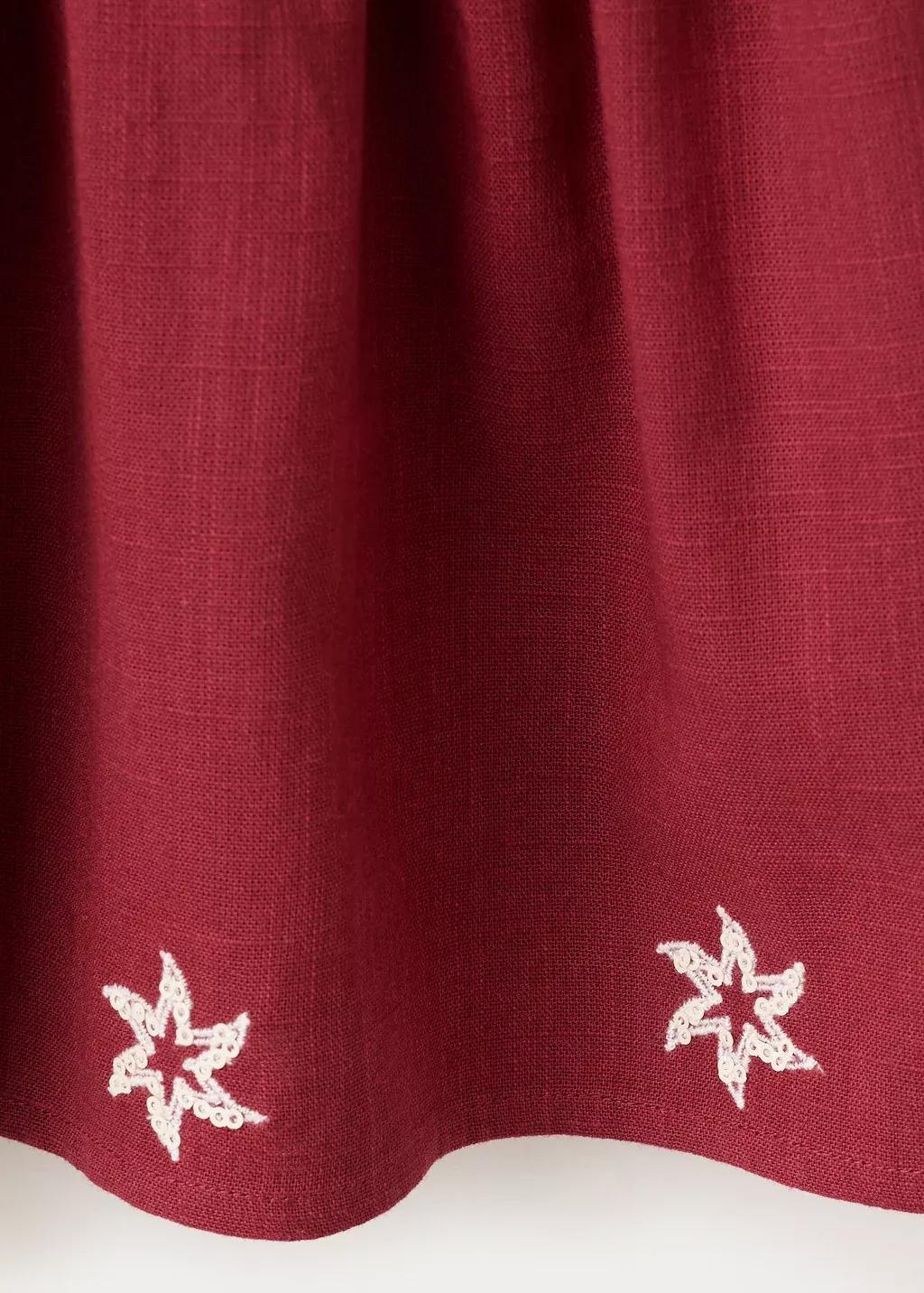 Red Embroidered Floral Skirt, Kids Girl, Dark Red, large image number 2