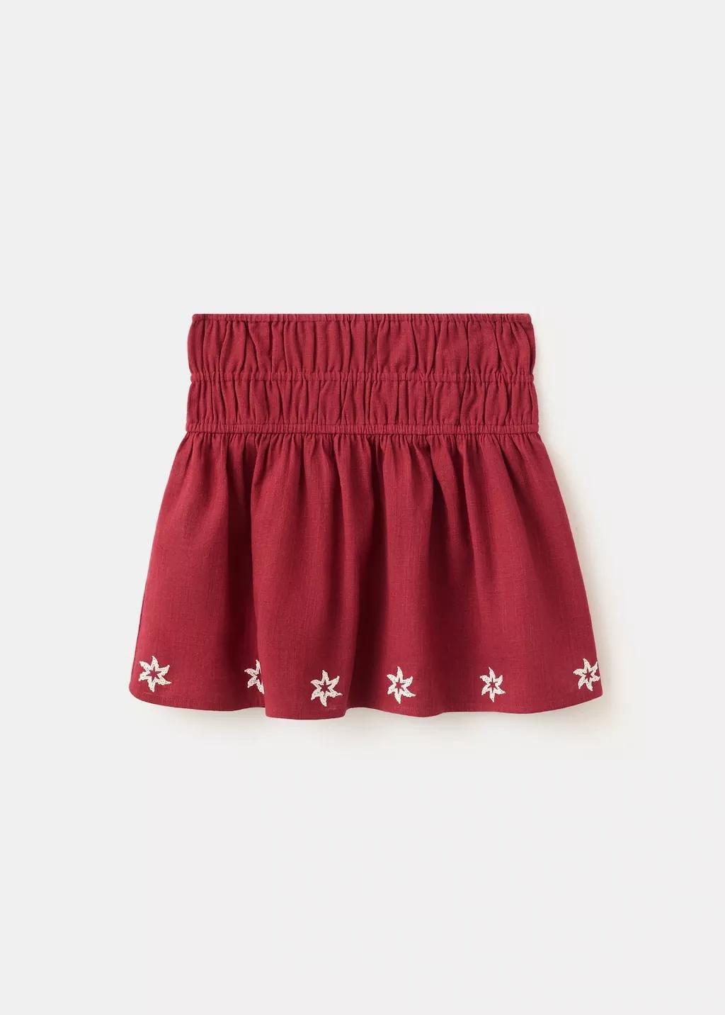 Red Embroidered Floral Skirt, Kids Girl, Dark Red, large image number 5