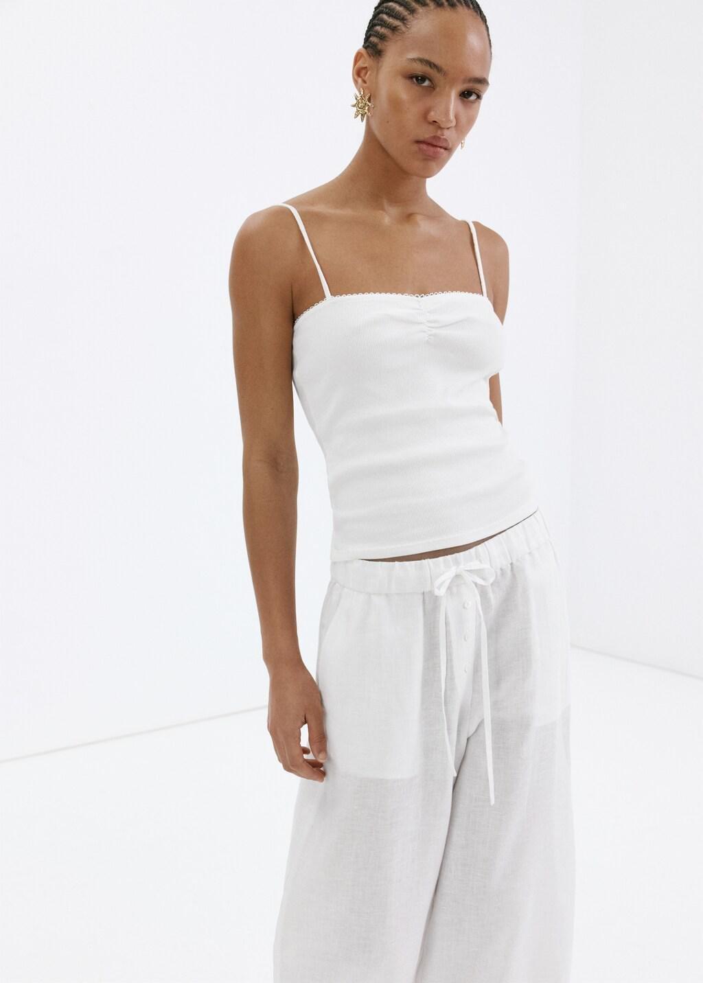 White Linen Wide-Leg Trousers, White, large image number 4