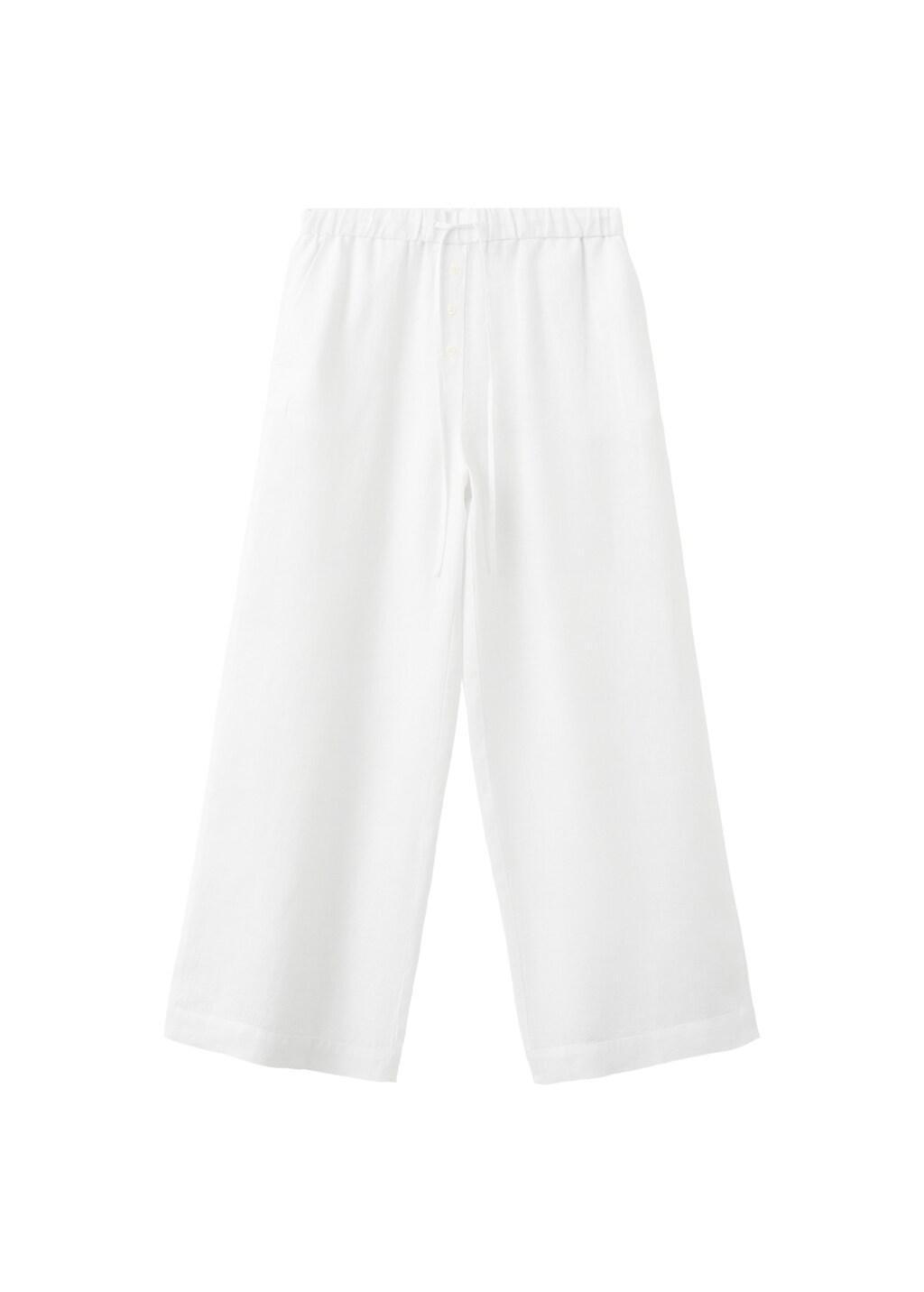 White Linen Wide-Leg Trousers, White, large image number 6