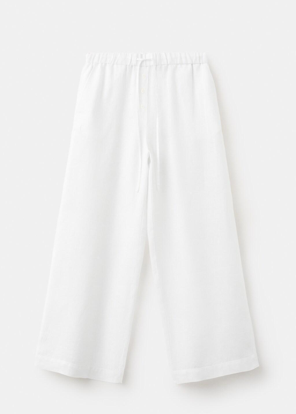 White Linen Wide-Leg Trousers, White, large image number 7