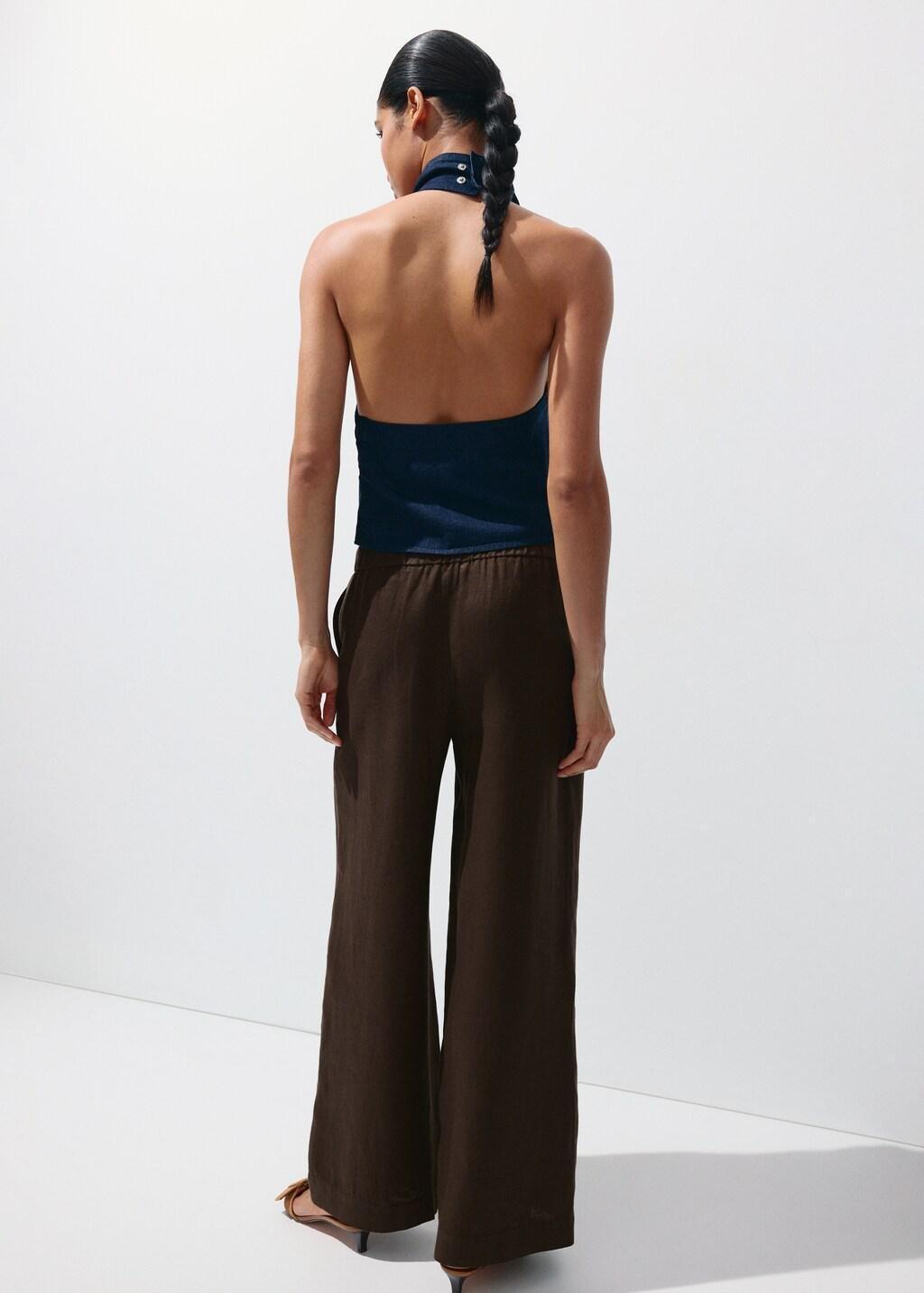 DARK BROWN Linen wide-leg trousers, Dark Brown, large image number 2