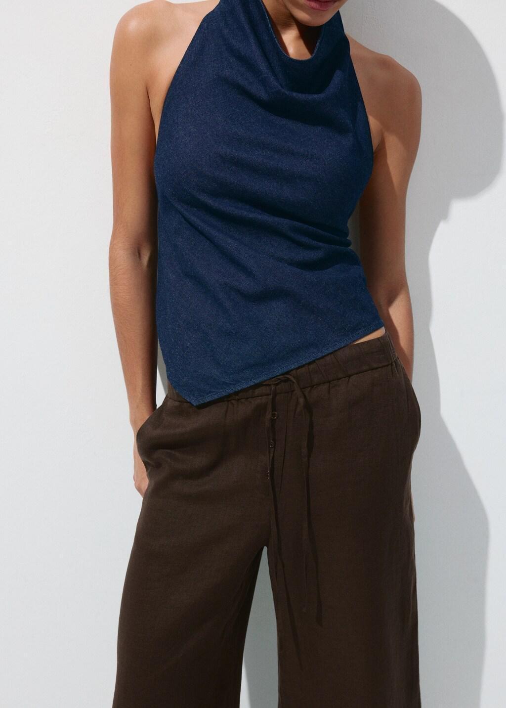 DARK BROWN Linen wide-leg trousers, Dark Brown, large image number 4