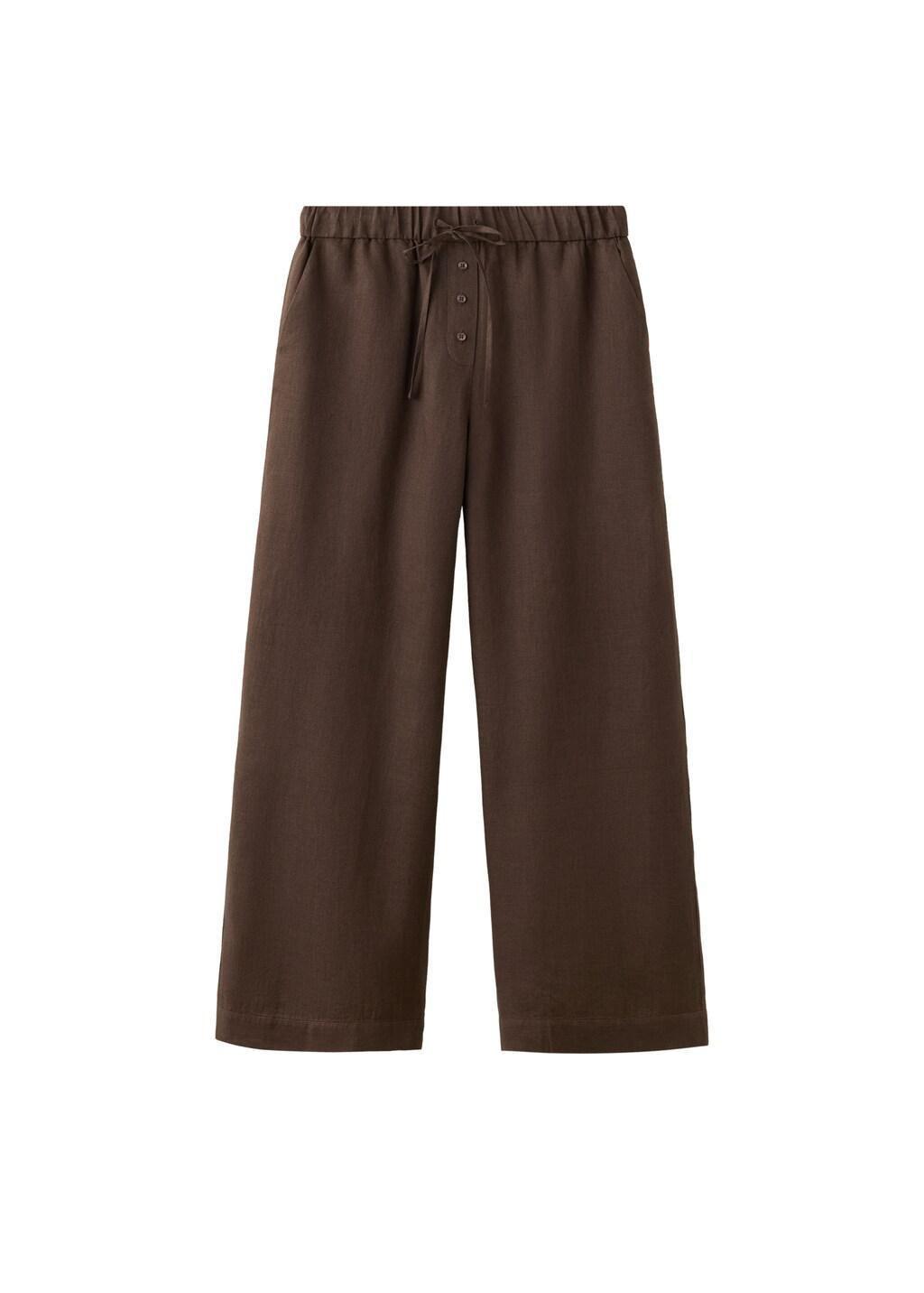 DARK BROWN Linen wide-leg trousers, Dark Brown, large image number 6