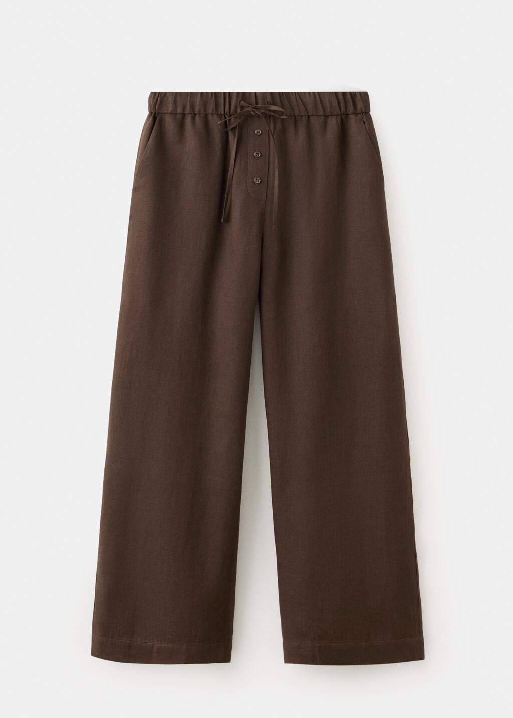DARK BROWN Linen wide-leg trousers, Dark Brown, large image number 7