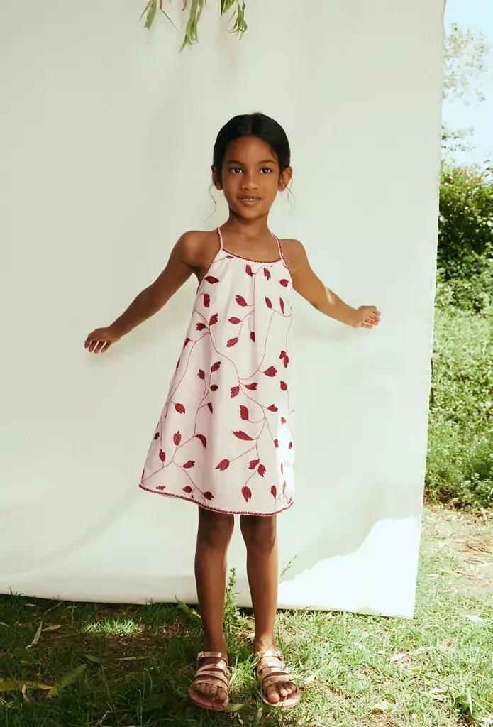Beige Floral Embroidery Dress, Baby Girl, Light Beige, large image number 0