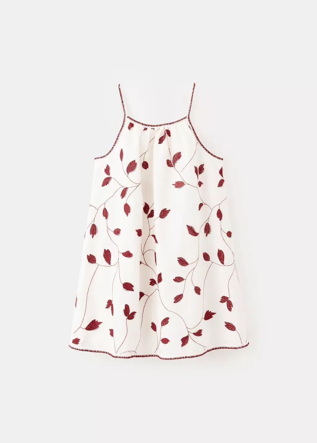 Beige Floral Embroidery Dress, Baby Girl, Light Beige, large image number 2