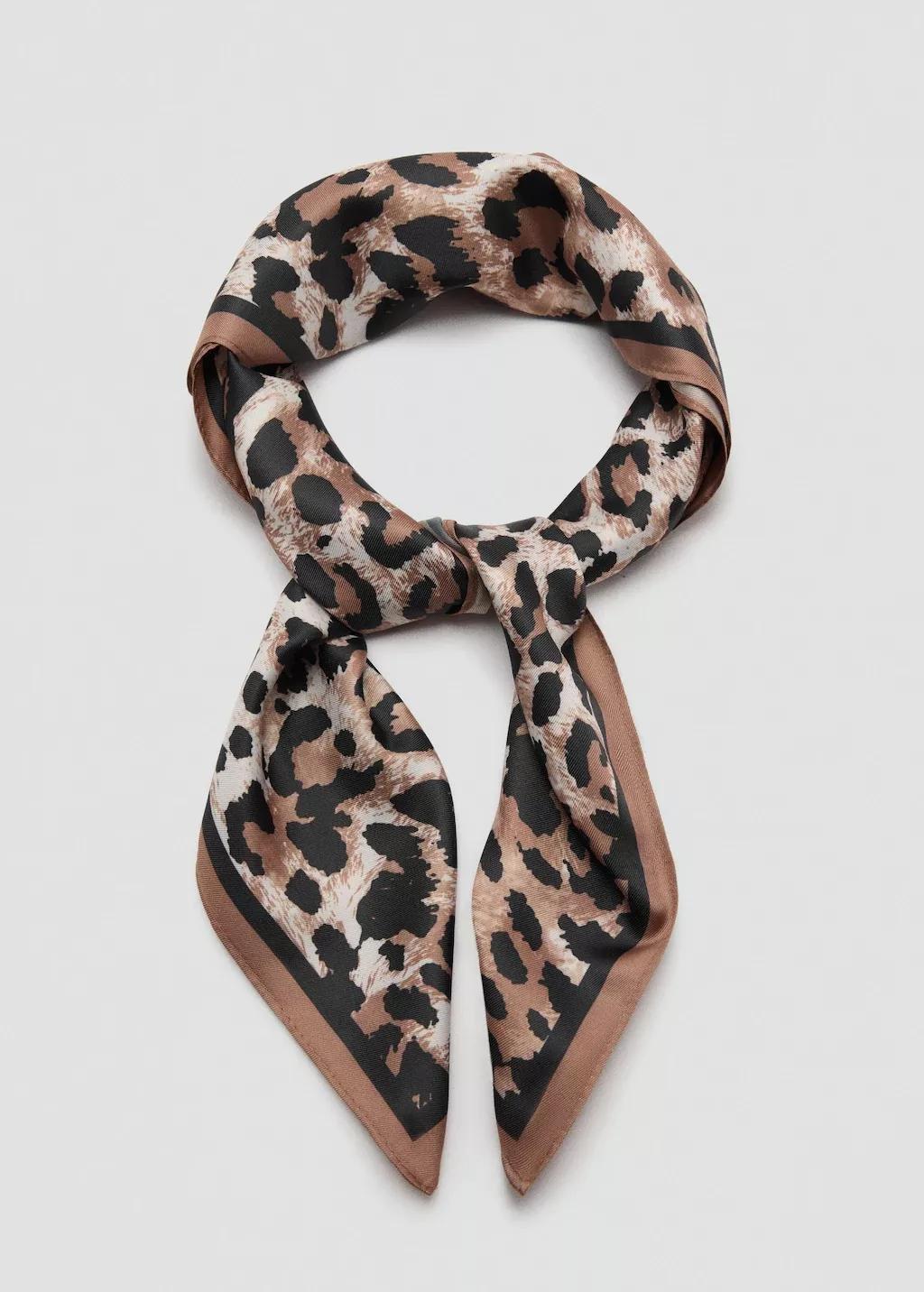 Brown Animal Print Scarf, Brown, large image number 1