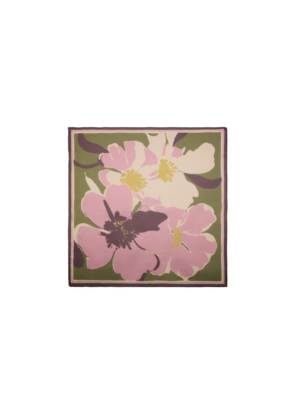 Pink Floral Print Scarf, Pink, medium