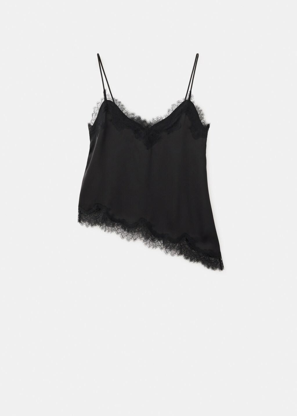 Black Asymmetric Lace Camisole Top, Black, large image number 6