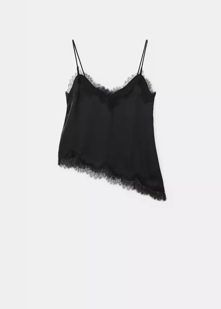 Black Asymmetric Lace Camisole Top, Black, large image number 7