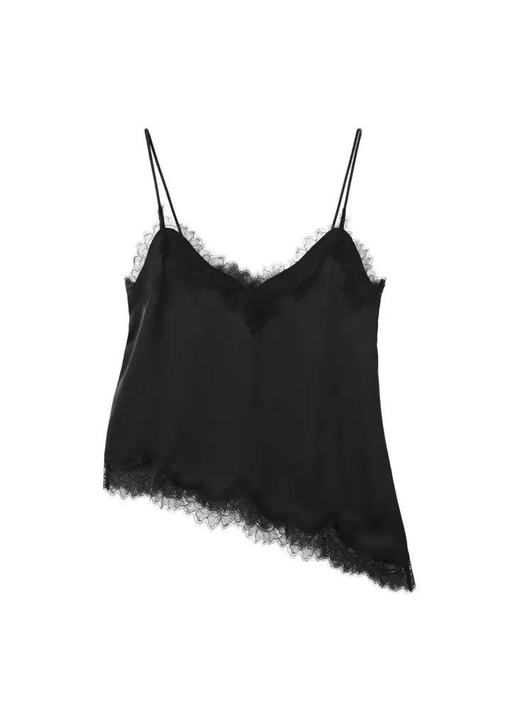 Black Asymmetric Lace Camisole Top, Black, large image number 10