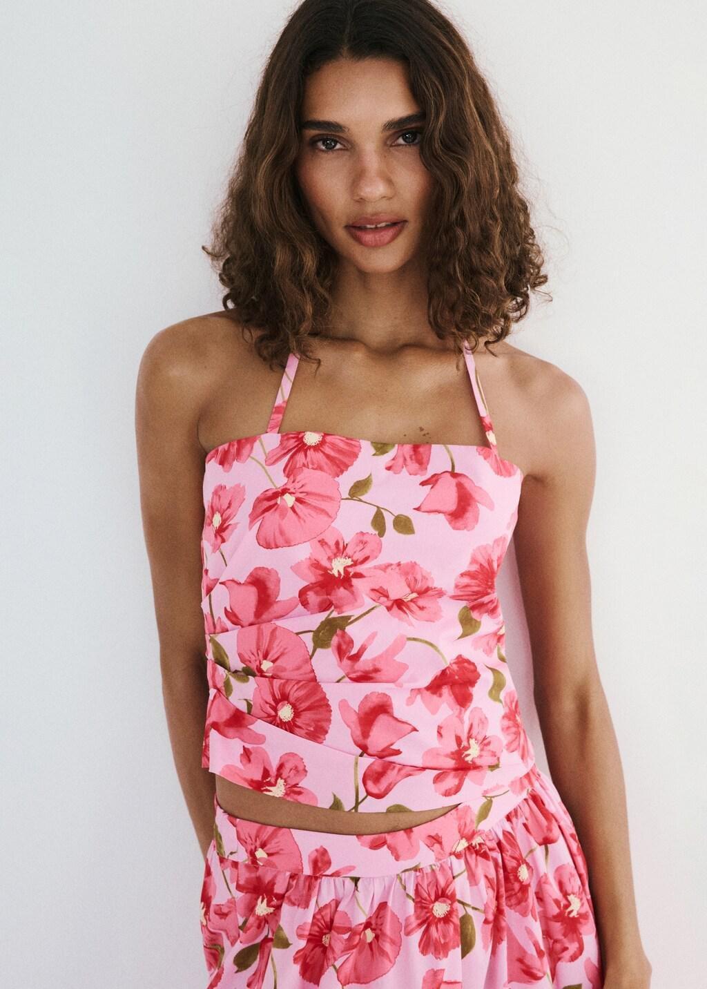 Pink Floral Halter Neck Top, Pink, large image number 3