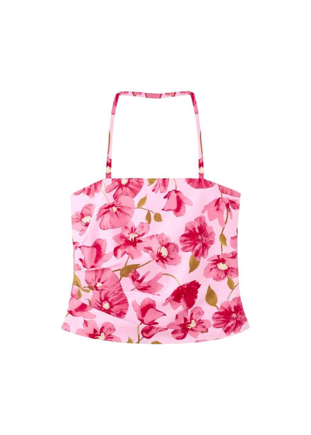 Pink Floral Halter Neck Top, Pink, large image number 6