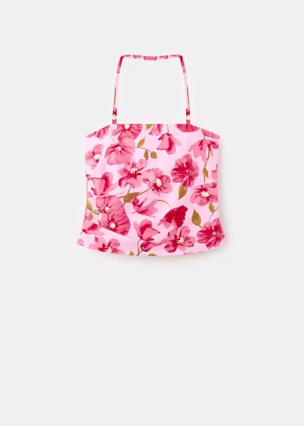 Pink Floral Halter Neck Top, Pink, large image number 7