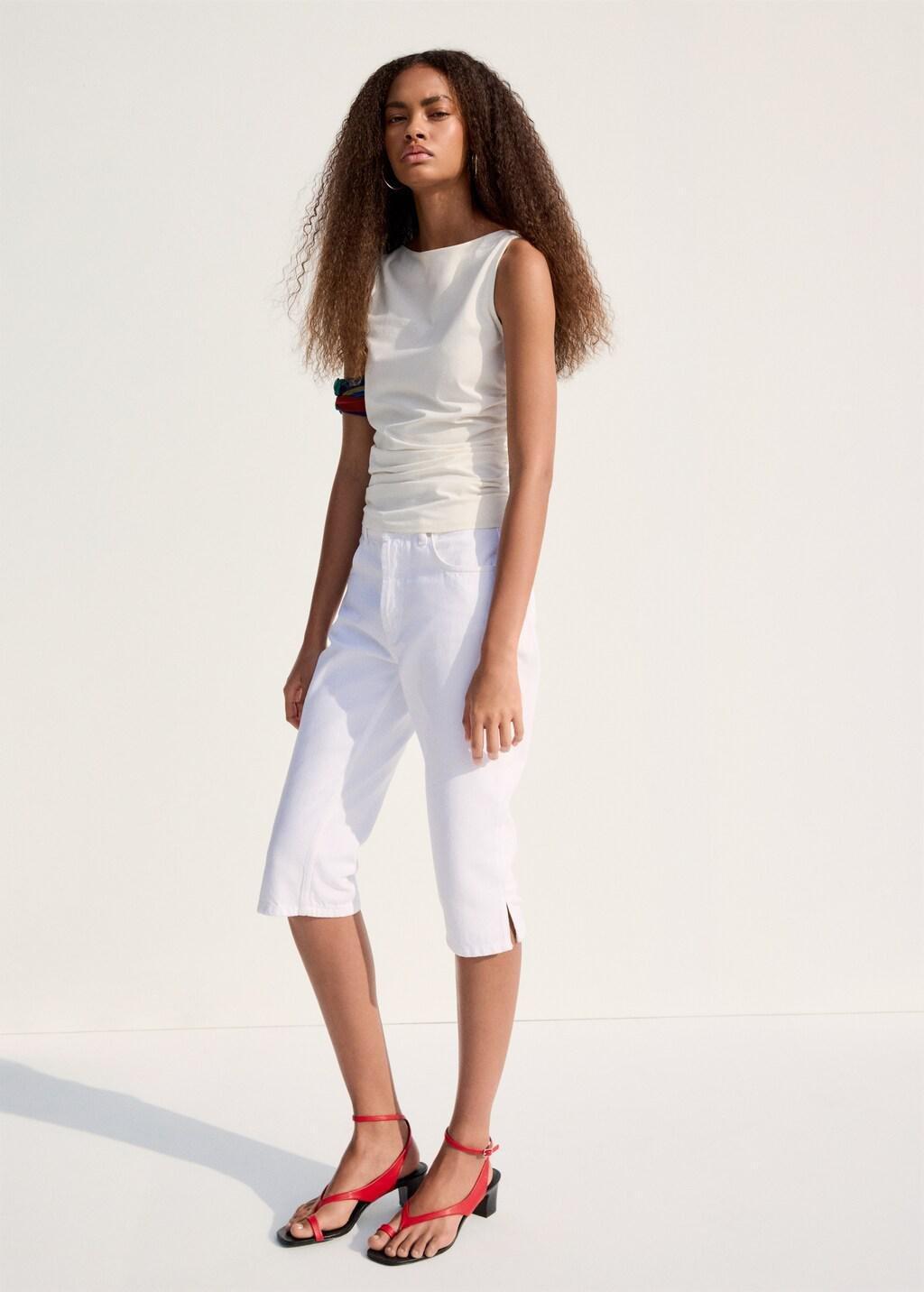 White Draped Cotton Top, Natural White, large image number 0
