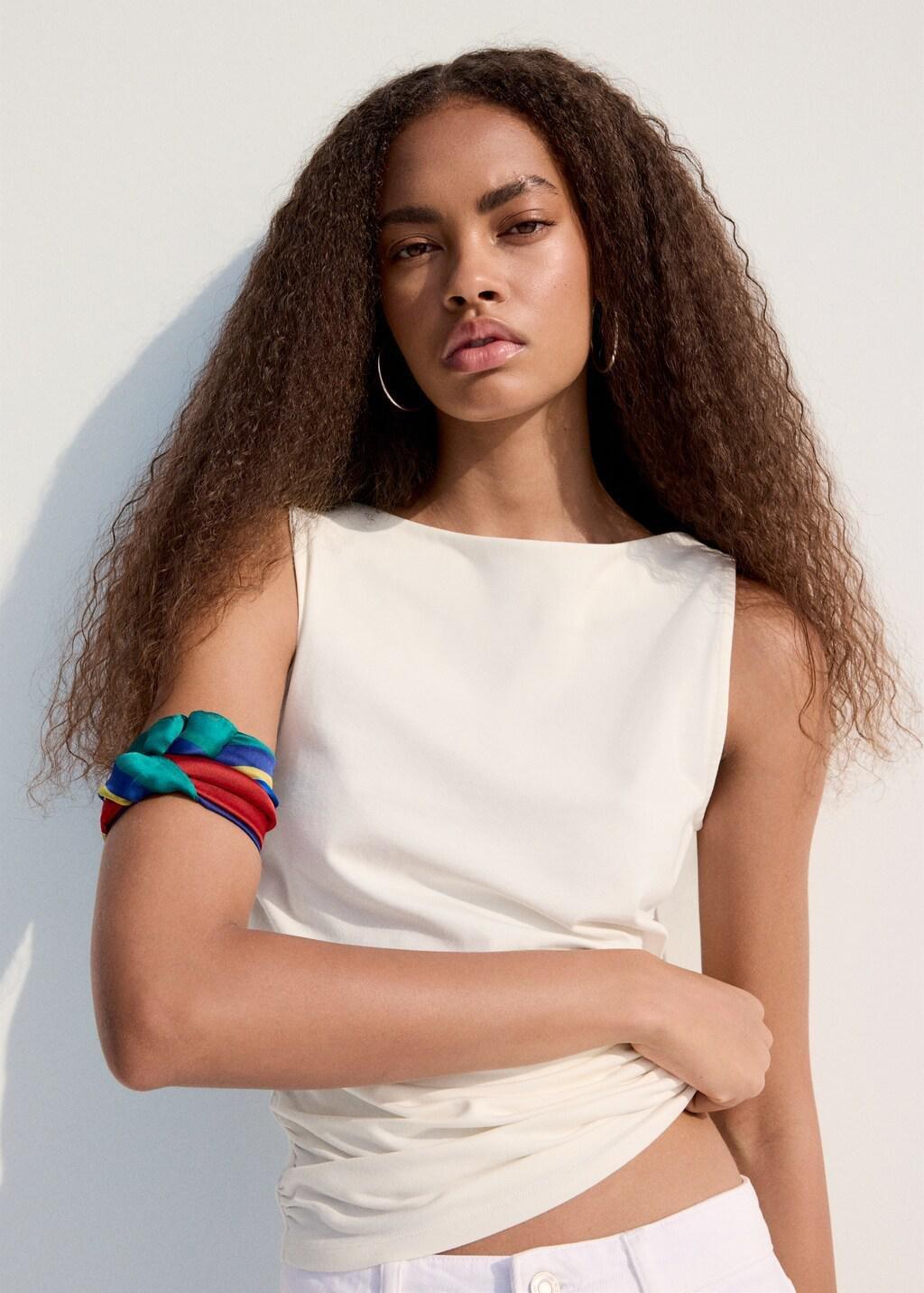 White Draped Cotton Top, Natural White, large image number 3