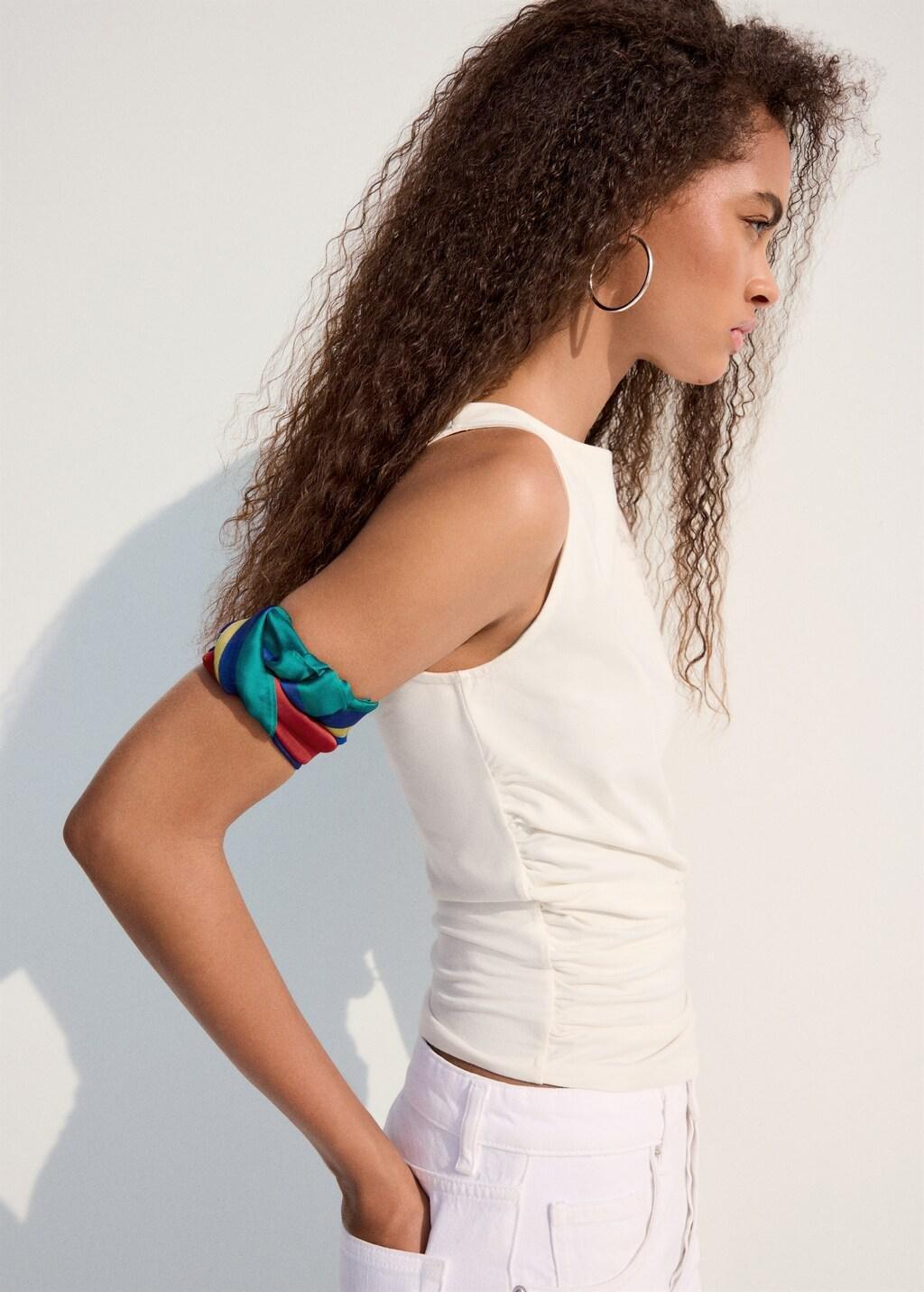White Draped Cotton Top, Natural White, large image number 4