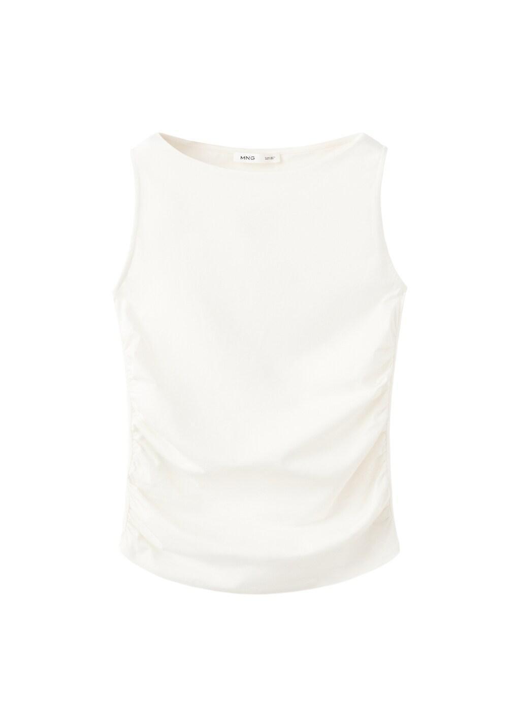 White Draped Cotton Top, Natural White, large image number 7