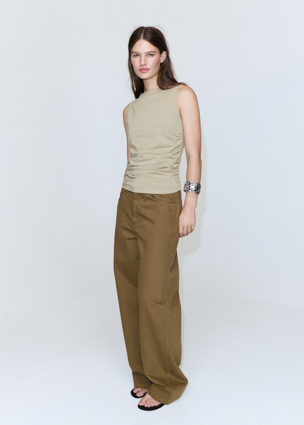 BEIGE - KHAKI Draped cotton top, Beige - Khaki, medium