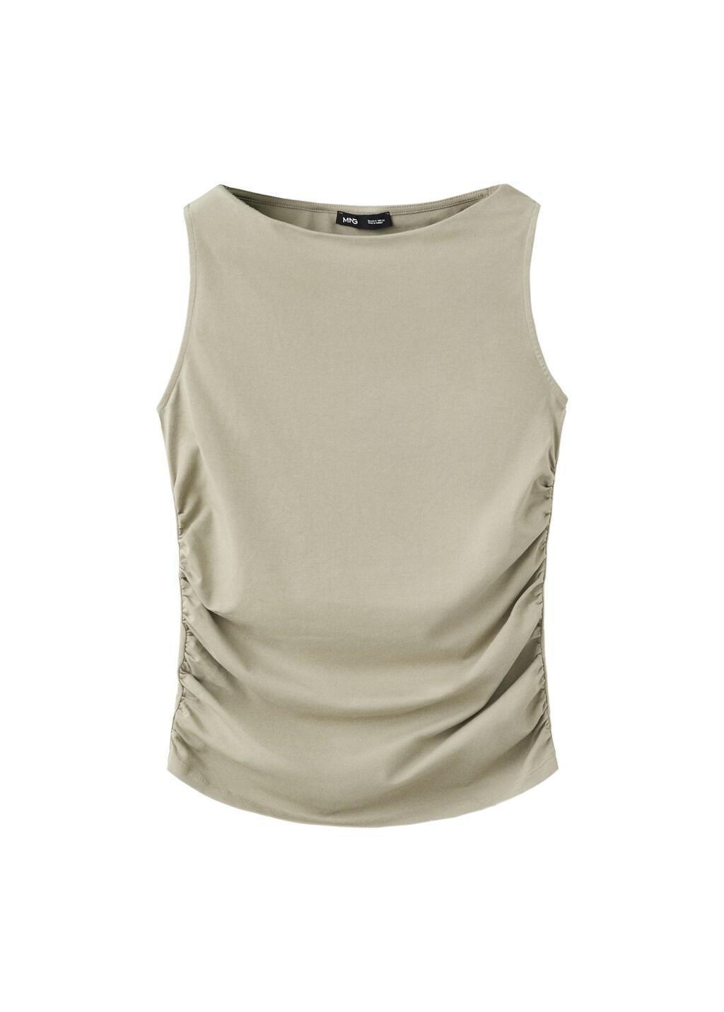 Beige - Khaki Draped Cotton Top, Beige - Khaki, large image number 6