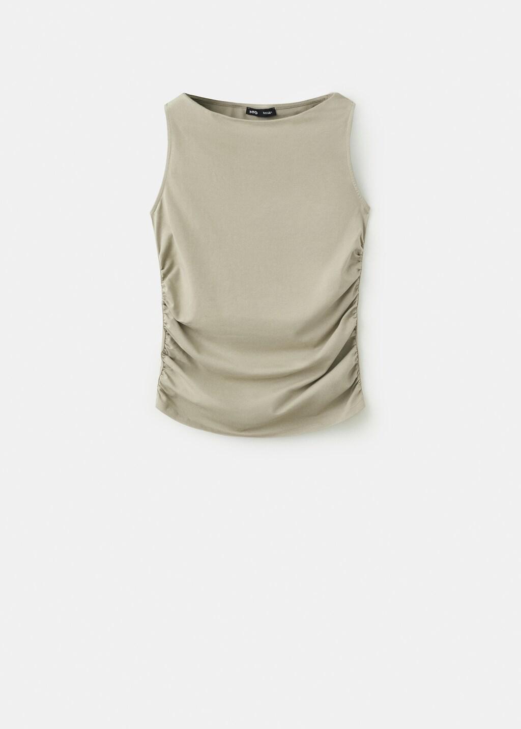 Beige - Khaki Draped Cotton Top, Beige - Khaki, large image number 7