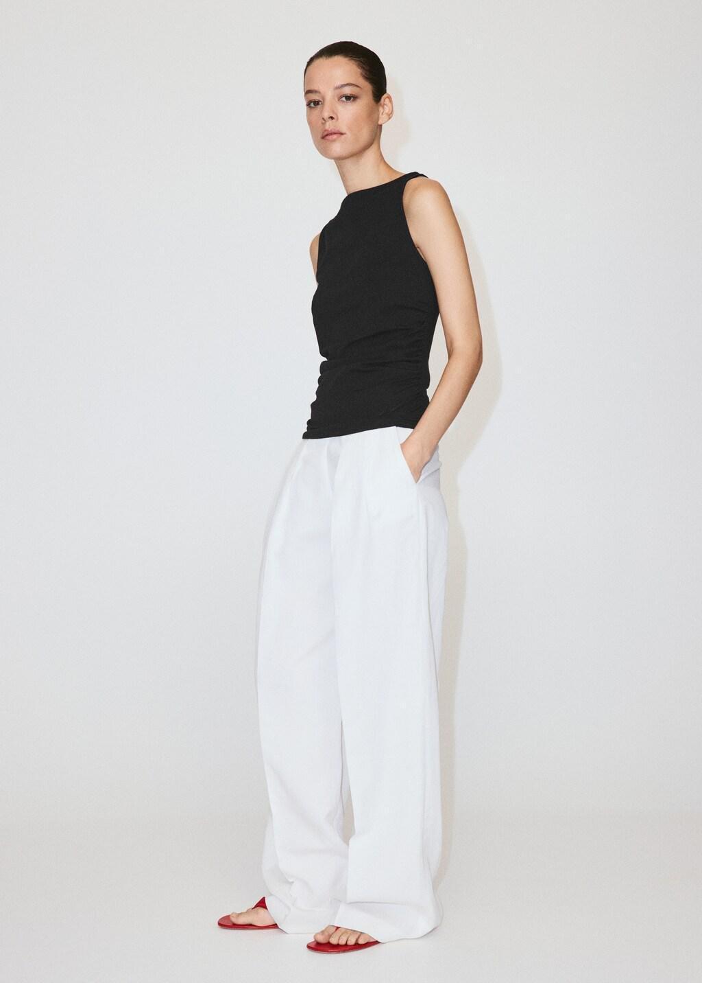 Black Draped Cotton Top, Black, large image number 0