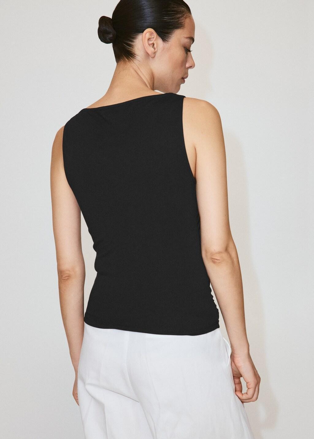 Black Draped Cotton Top, Black, large image number 2