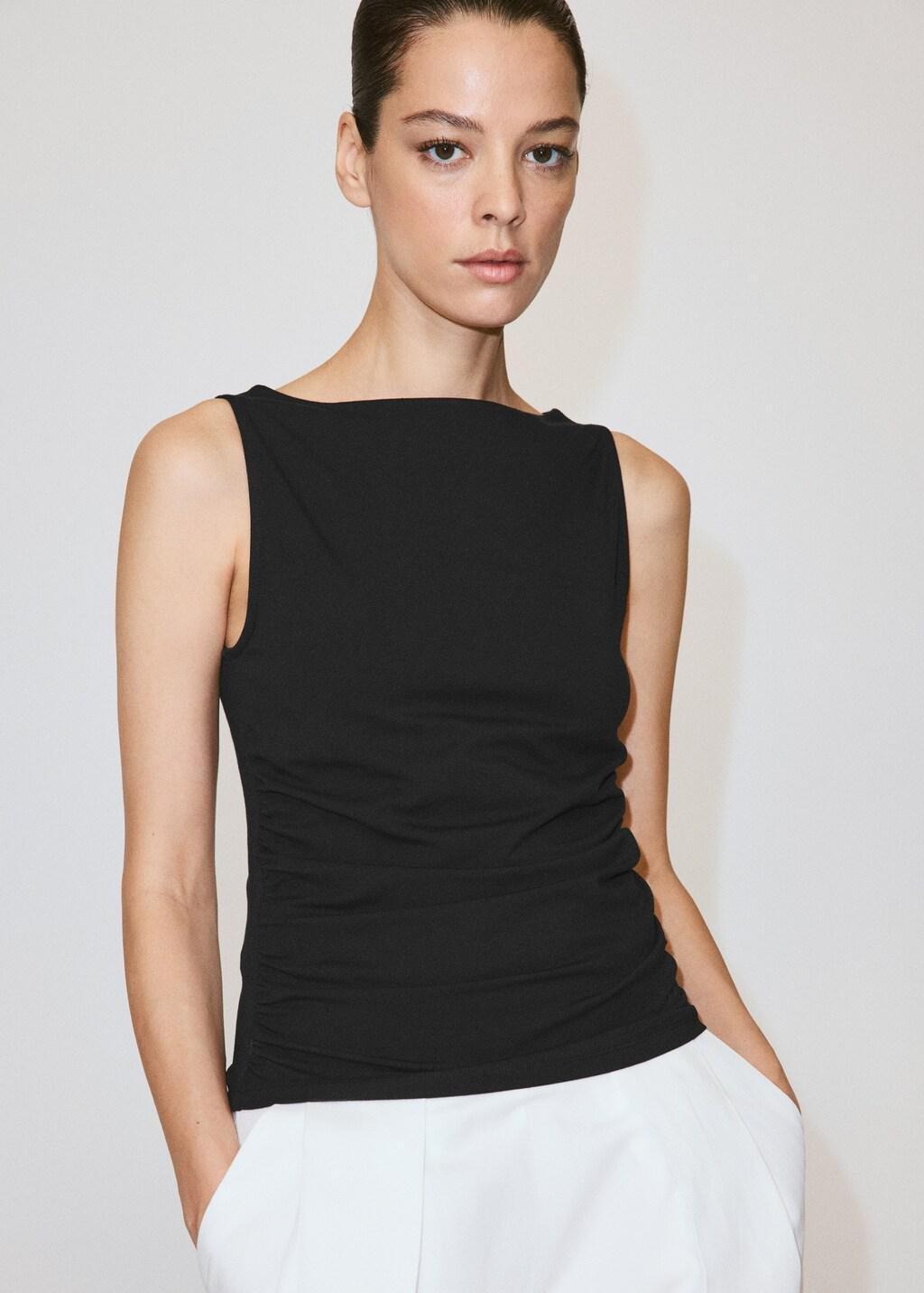 Black Draped Cotton Top, Black, large image number 3
