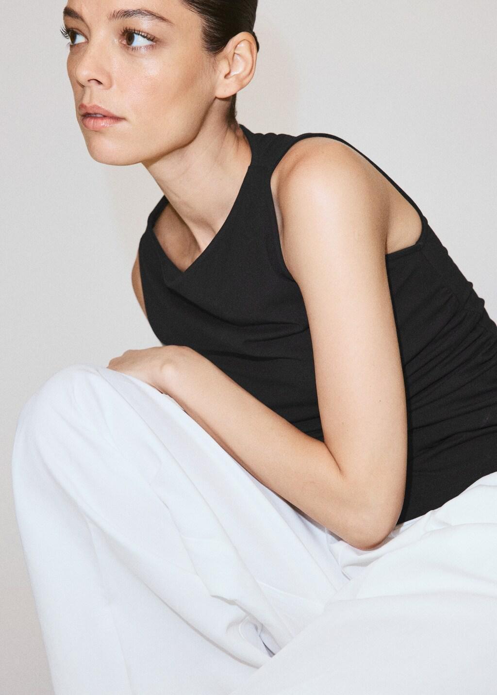 Black Draped Cotton Top, Black, large image number 4