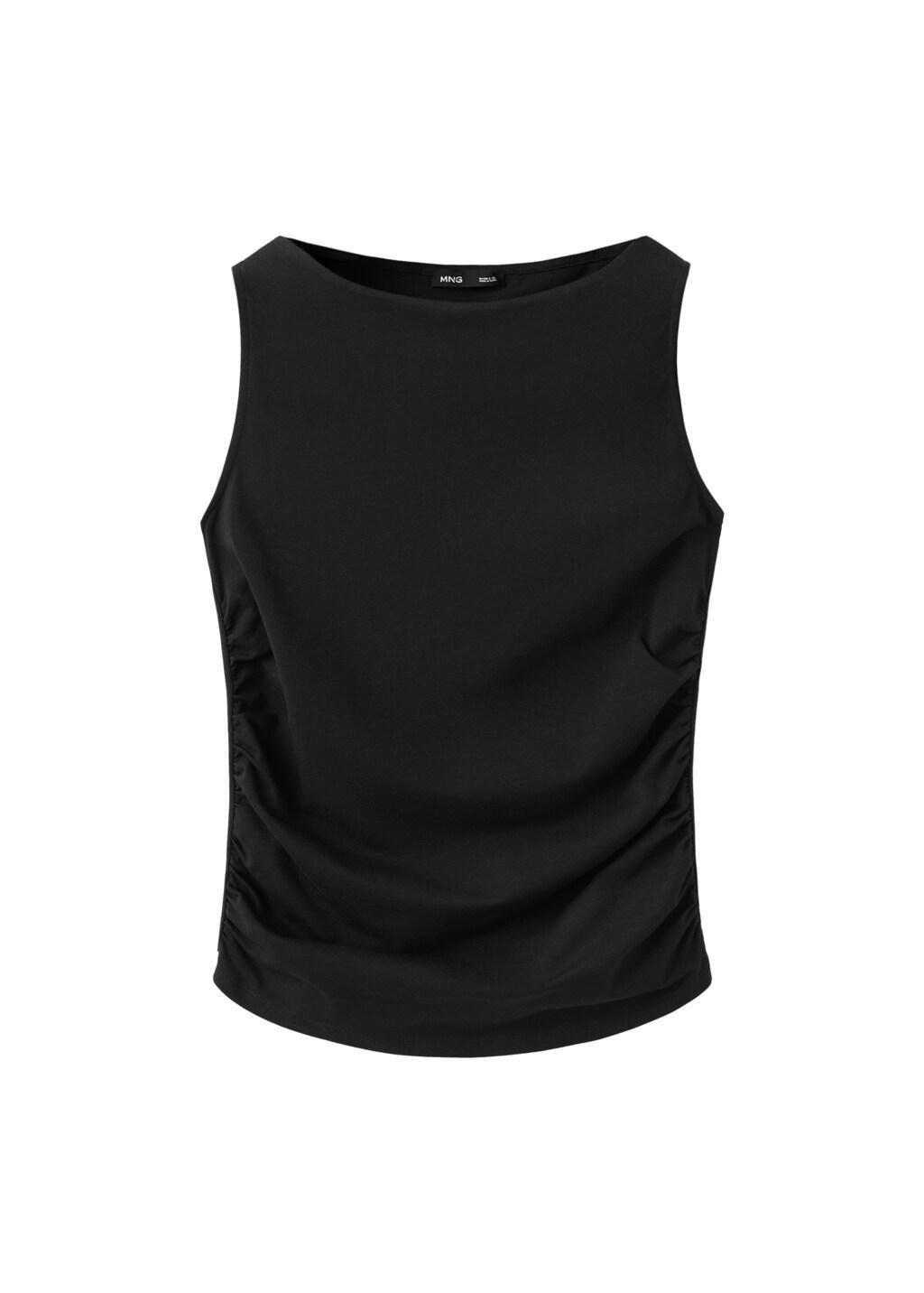 Black Draped Cotton Top, Black, large image number 6