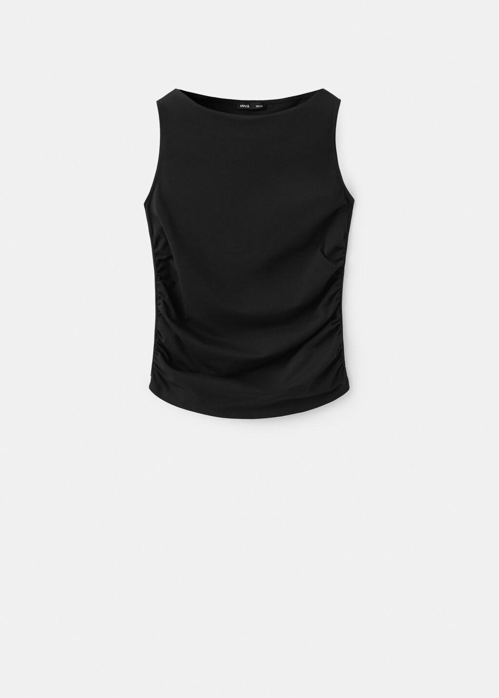 Black Draped Cotton Top, Black, large image number 7