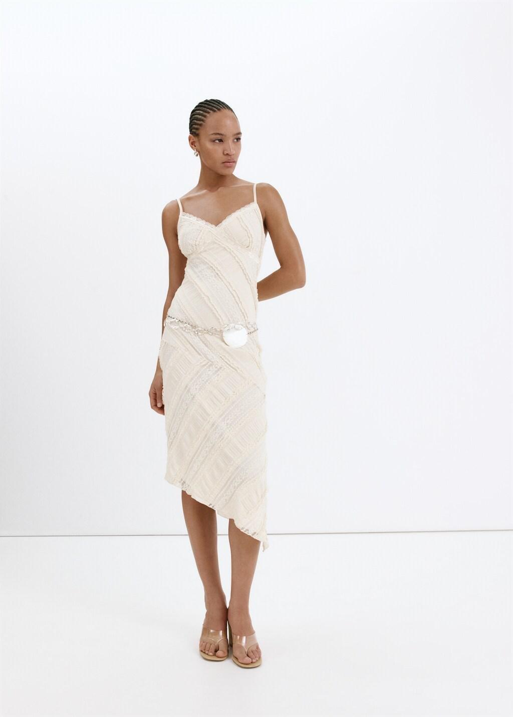 Yellow Asymmetric Lace Dress, Yellow, large image number 0