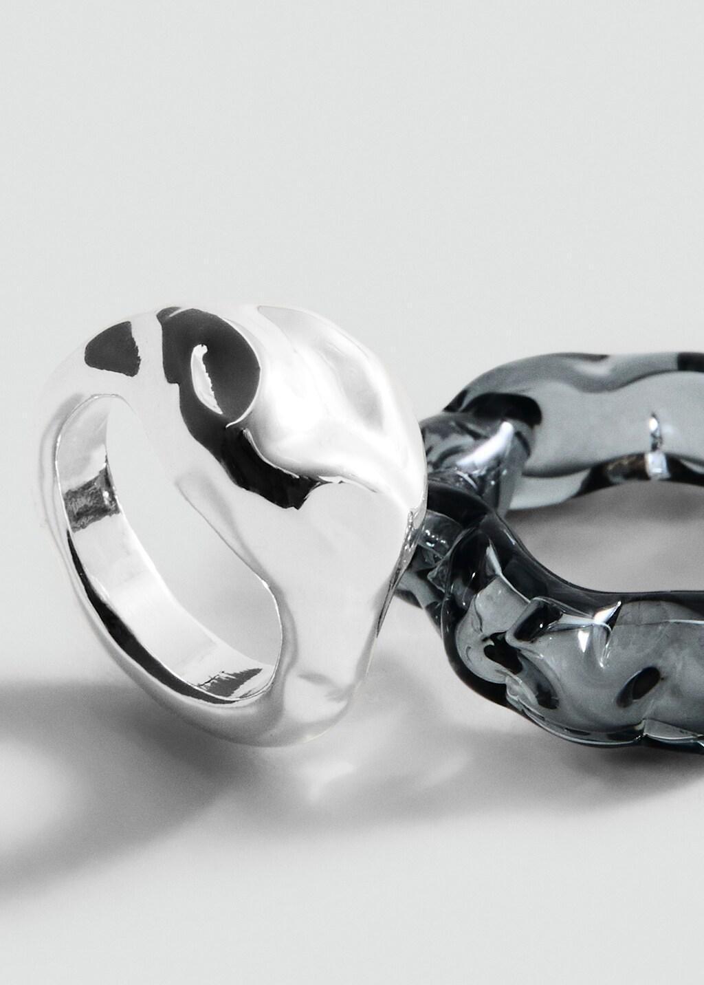 Silver Set Of Rings With Irregular Design, Silver, medium