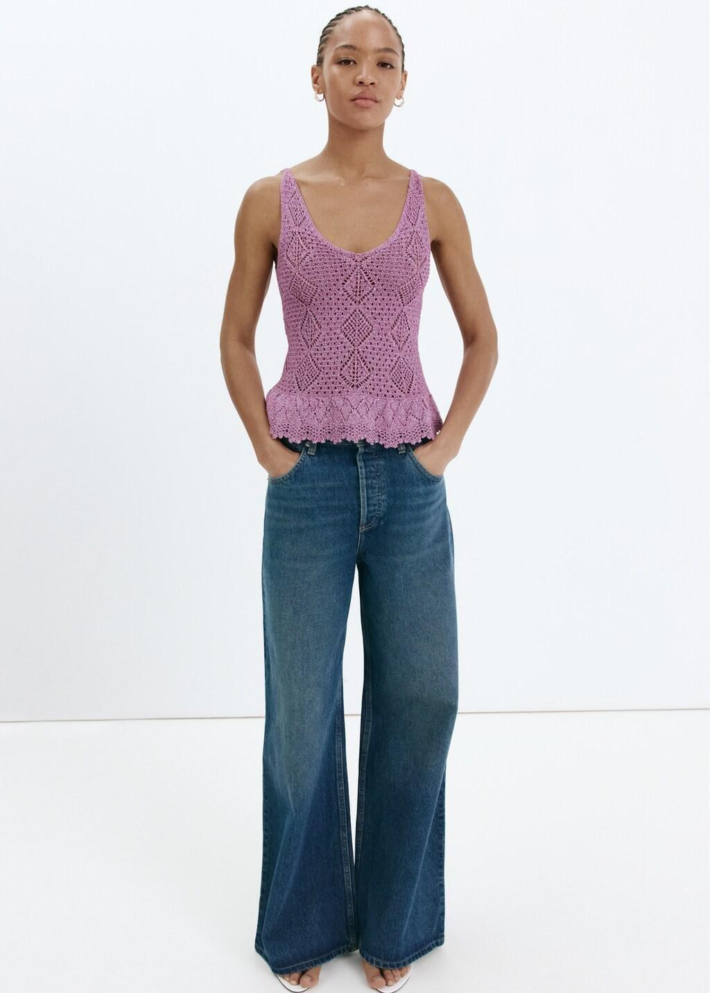 Purple Scalloped Frill Lurex Crochet Top, Purple, large image number 0