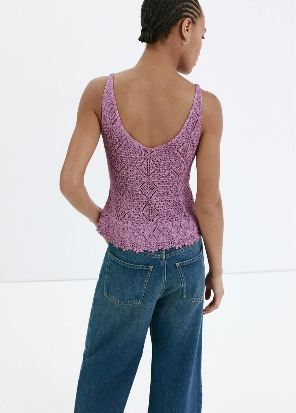 Purple Scalloped Frill Lurex Crochet Top, Purple, large image number 2
