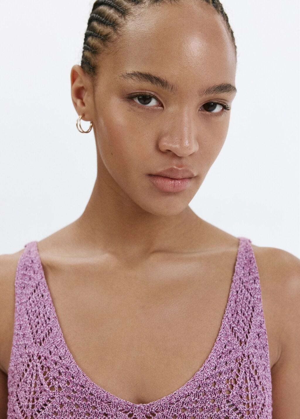 Purple Scalloped Frill Lurex Crochet Top, Purple, large image number 4