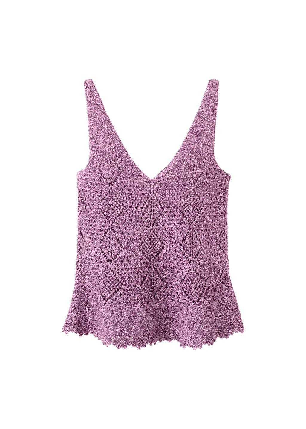 Purple Scalloped Frill Lurex Crochet Top, Purple, large image number 6