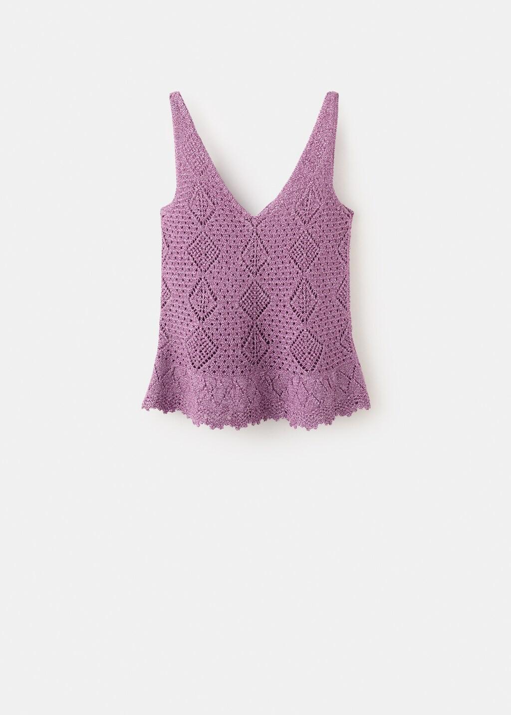 Purple Scalloped Frill Lurex Crochet Top, Purple, large image number 7