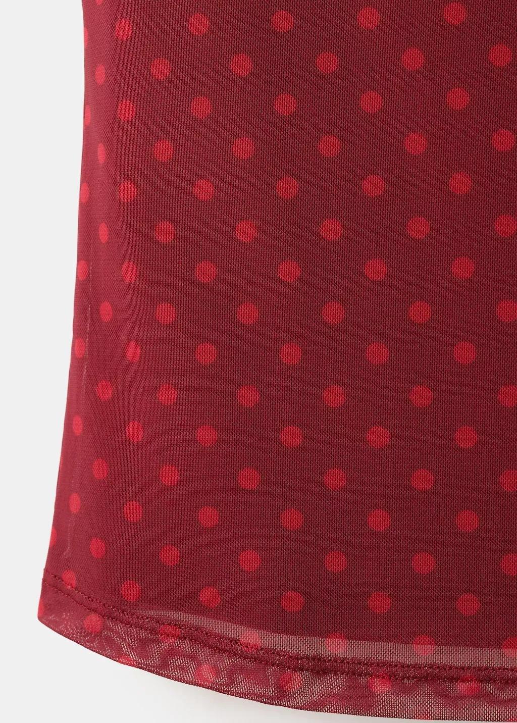 Red Polka Dot Print Tulle Top, 0201_70, large image number 1