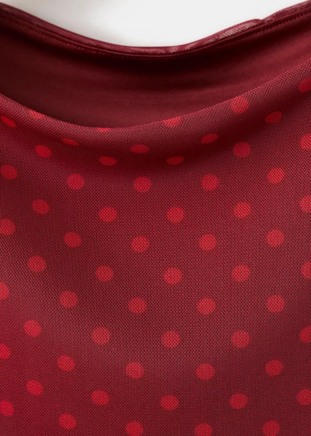 Red Polka Dot Print Tulle Top, 0201_70, large image number 5