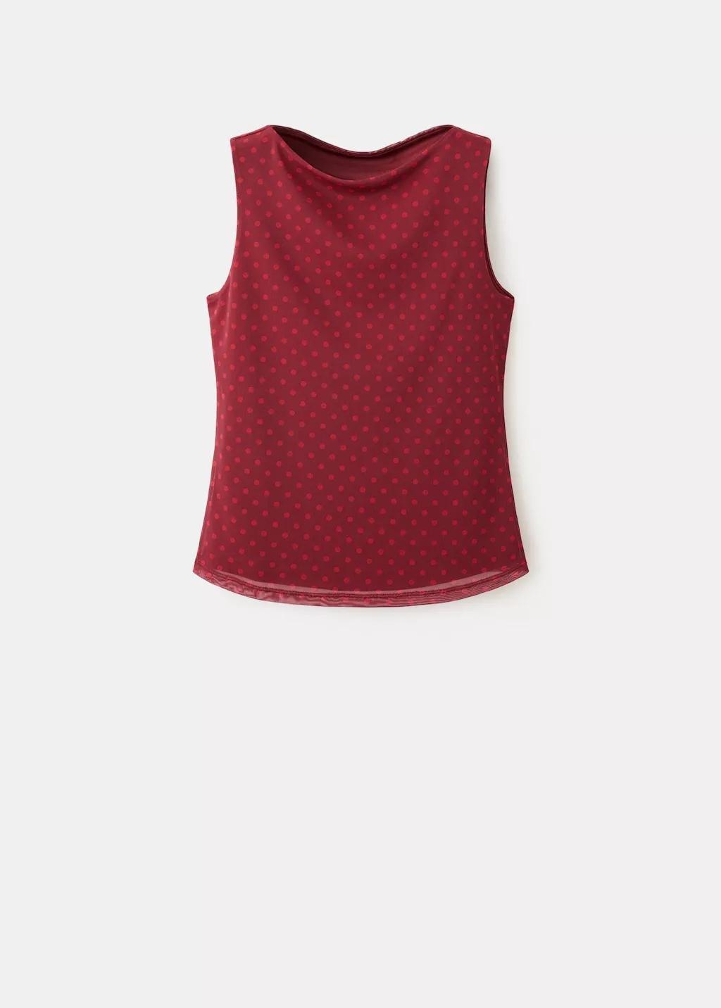 Red Polka Dot Print Tulle Top, 0201_70, large image number 7