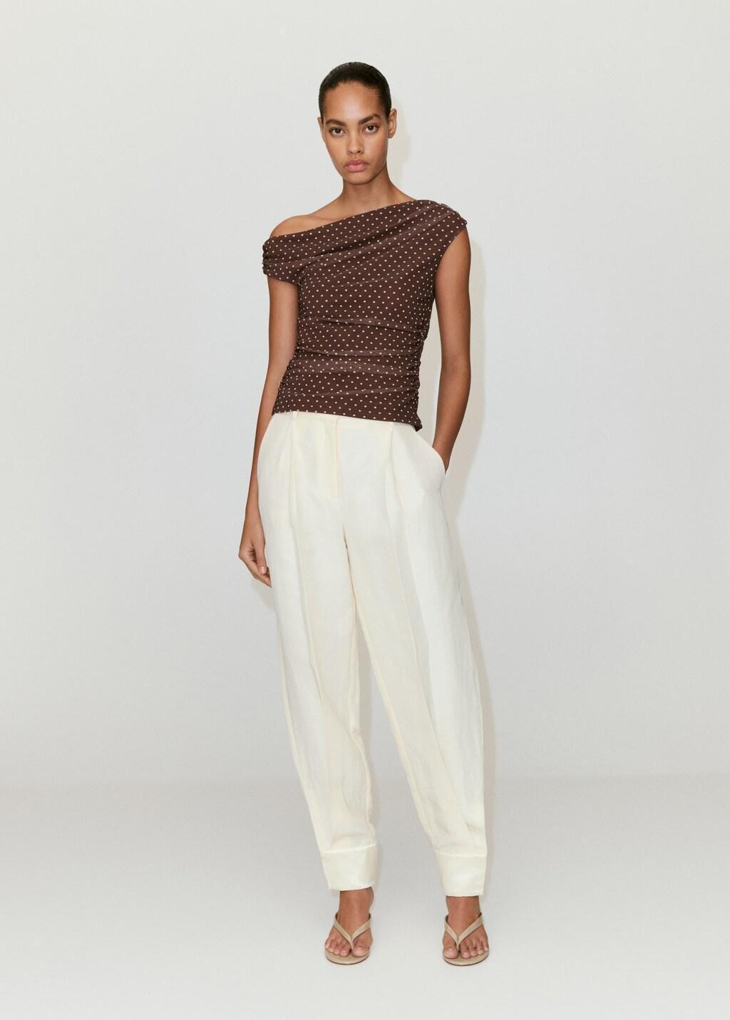 Brown Asymmetric Polka Dot Top, Brown, large image number 0
