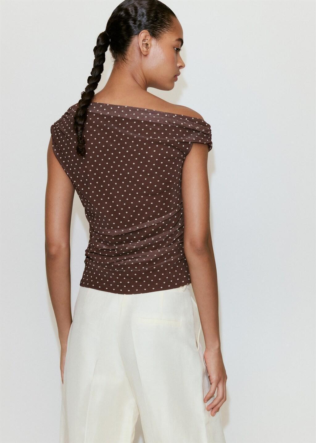 Brown Asymmetric Polka Dot Top, Brown, large image number 2