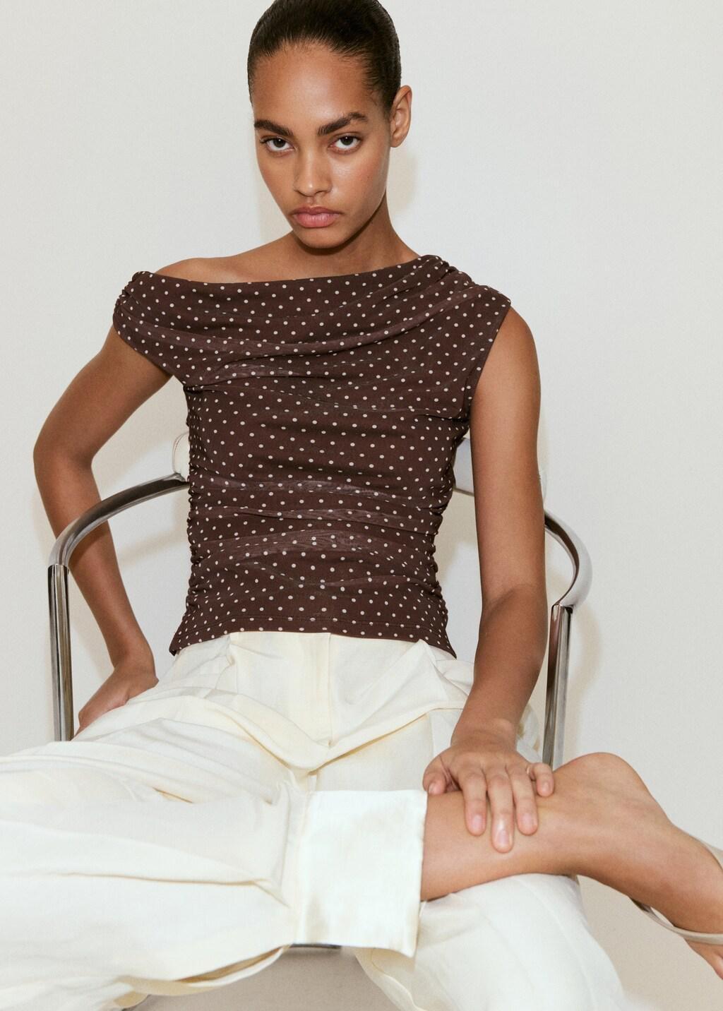 Brown Asymmetric Polka Dot Top, Brown, large image number 3