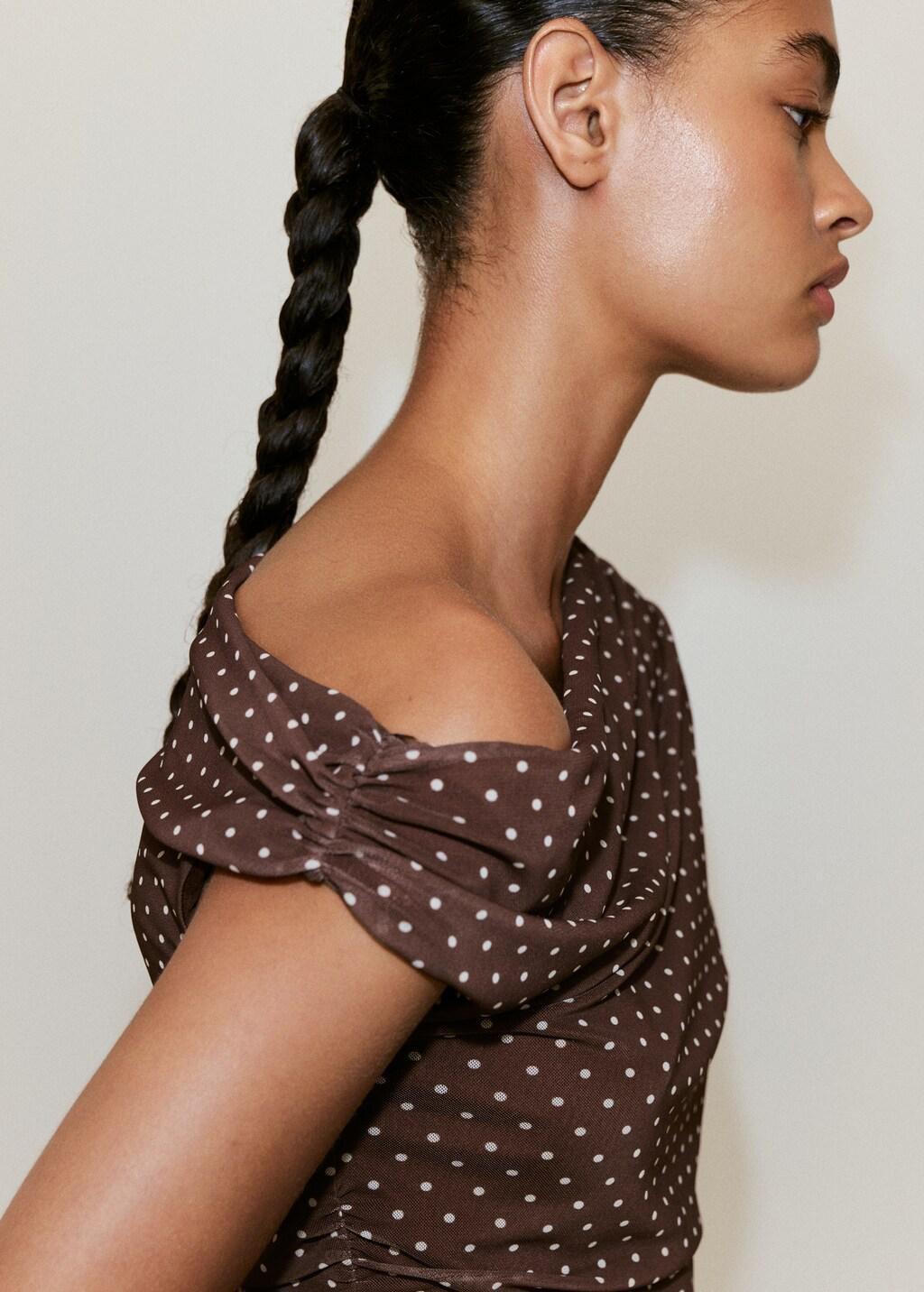 Brown Asymmetric Polka Dot Top, Brown, large image number 4