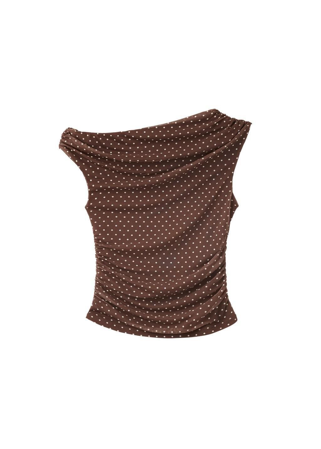 Brown Asymmetric Polka Dot Top, Brown, large image number 6