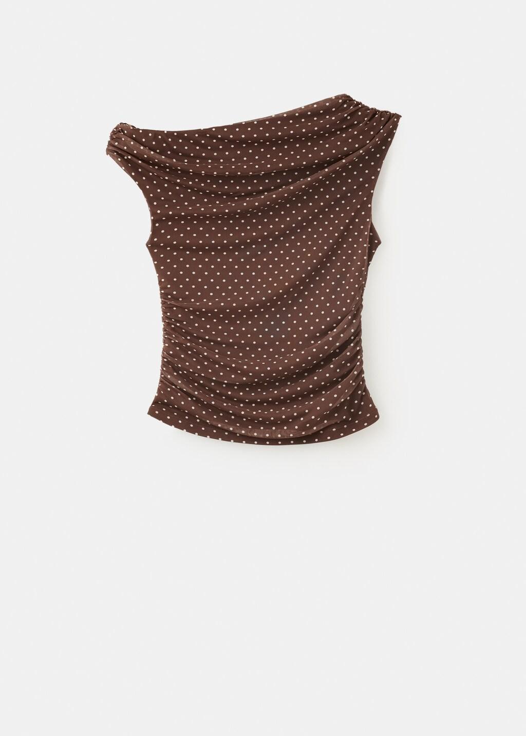 Brown Asymmetric Polka Dot Top, Brown, large image number 7