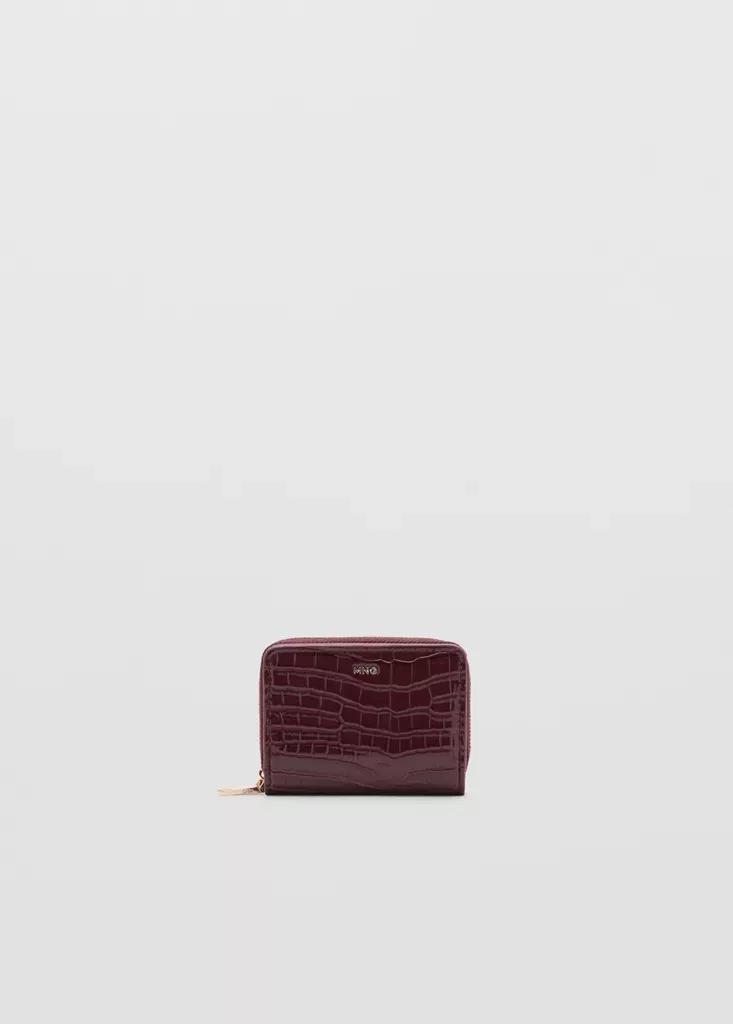 Red Medium Glossy Croc Wallet, Dark Red, medium